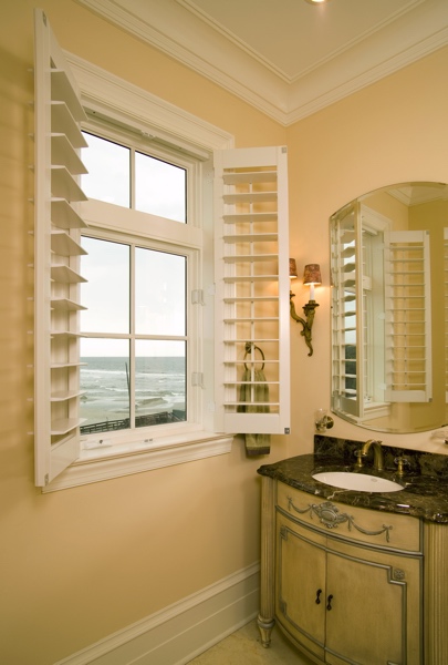 Plantation shutters in Boston coastal home